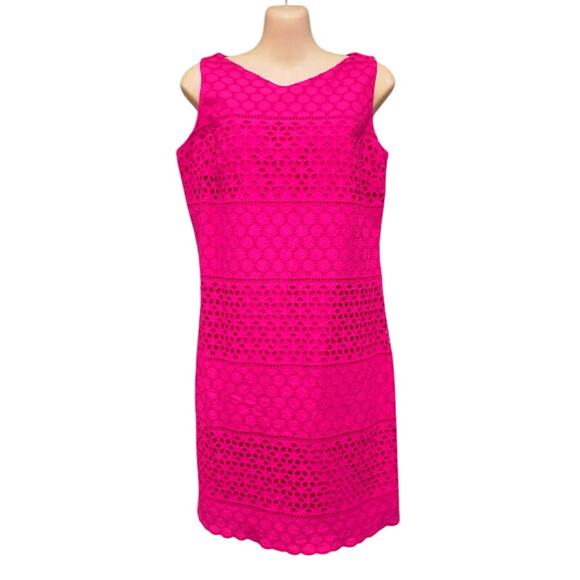 Lands' End Fully Lined Lace Shift Dress in Bright Pink, Size 4 - Picture 1 of 6